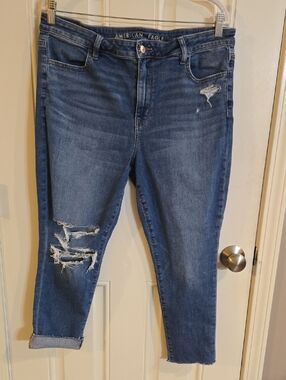 American Eagle Outfitters Distressed Dark Blue Ankle Skinny Jeans